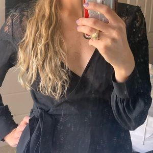 Black wrap tie blouse